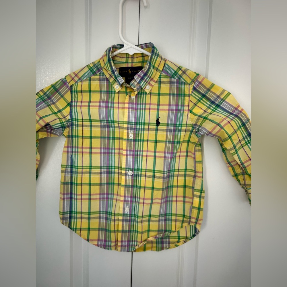 Ralph Lauren Toddler 2T Yellow Plaid Button Down Shirt Long Sleeve Classic Prep